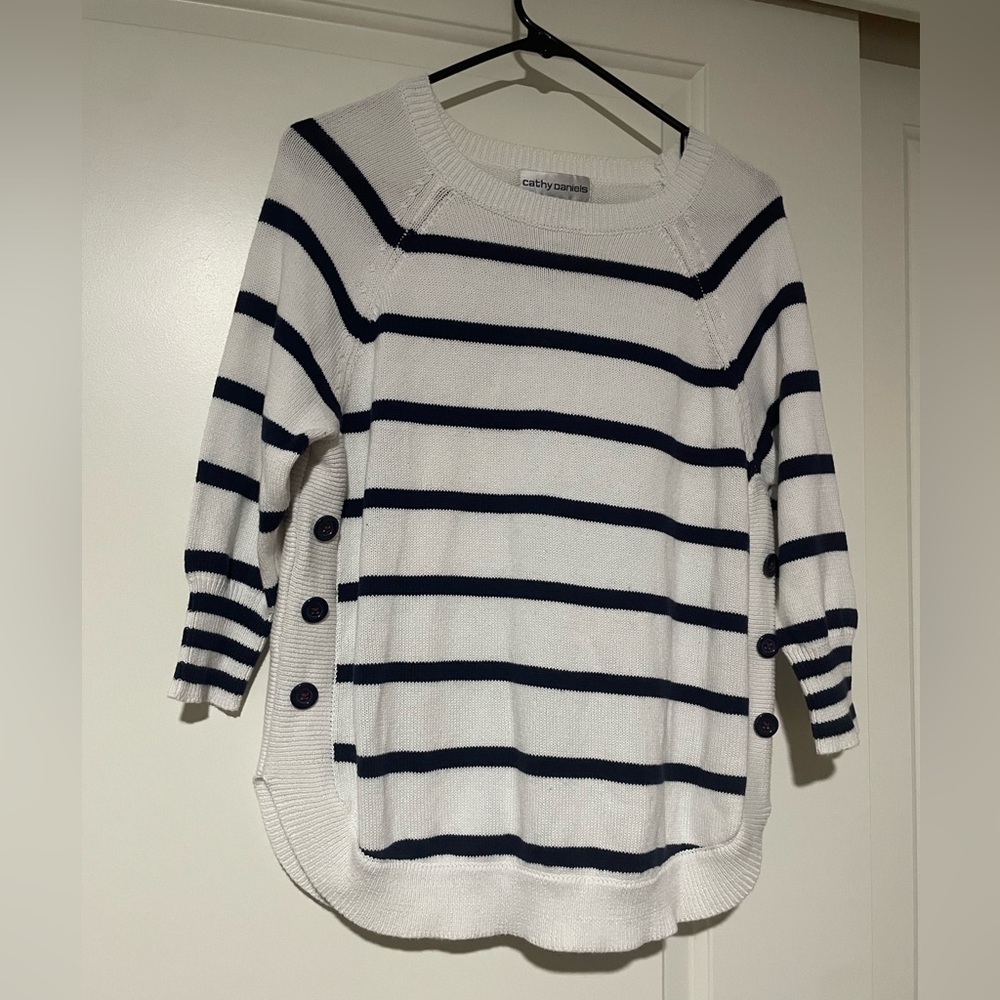 Black & White Stripe Side Waist Buttons Sweater